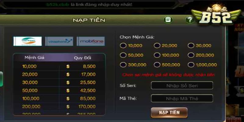 Nạp Tiền B52 Club Giao Dịch Nhanh Chóng Và Đơn Giản